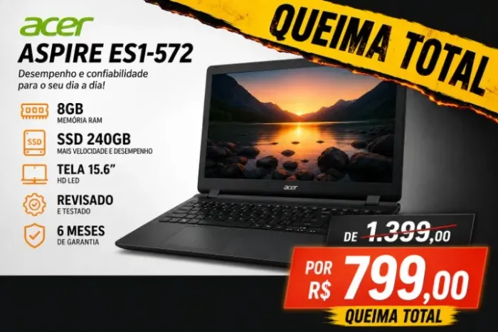 Notebook Acer Aspire i3 6ª Geração | 8GB | SSD 240GB | Excelente estado | Garantia 6 Meses