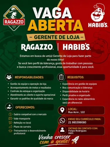 GERENTE DE LOJA CENTRO DO RIO DE JANEIRO (URGENTE)