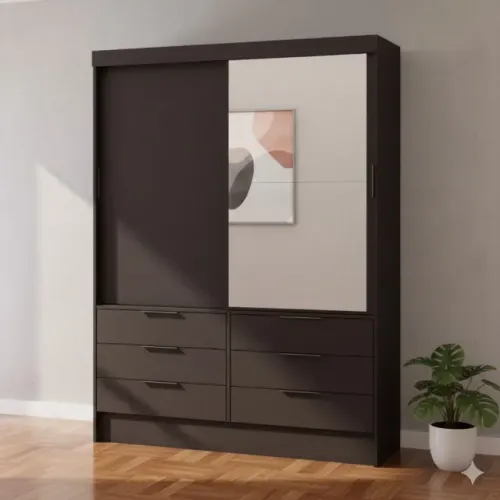Guarda roupa agata preto de solteiro com porta de correr