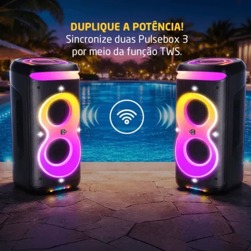 Caixa de Som Pulsebox 3 1300W BT/AUX/MIC/TWS Pulse - SP511 - Pulsesound