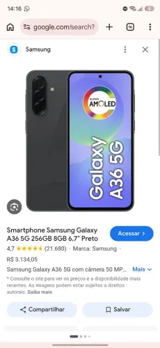 Smartphone Samsung a36s 250 gb 