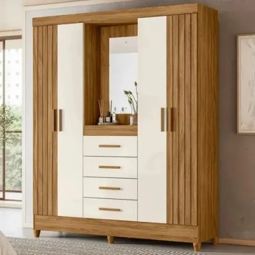 GUARDA ROUPA CASAL ATENAS C/ ESPELHO 4 GAVETAS