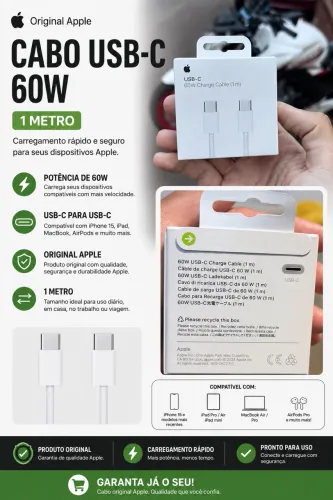Cabo Original Apple USB-C 60W 1 Metro Lacrado