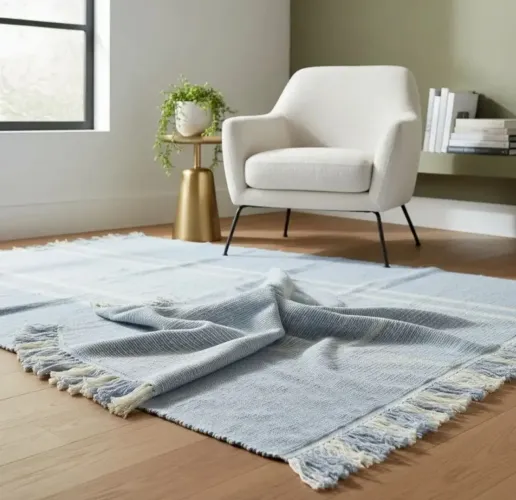 Tapete Artesanal Sala Closet Quarto Escritório Algodão Cinza Com Branco 1.60 mts