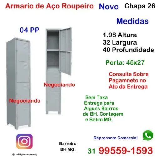 Armário Roupeiro de Aço 04 Portas comercio Empresa Vestiário Industria Escola casa Loja