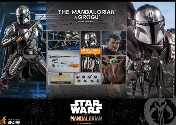 Hot toys The Mandalorian and Grogu Chrome plate cromado regular TMS051 Mando star Wars