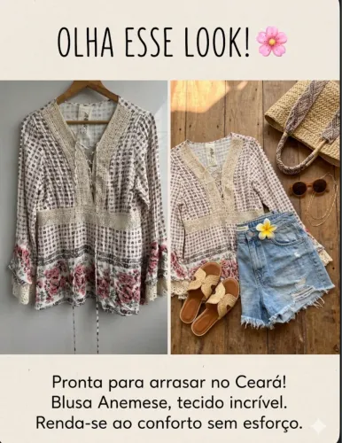 BLUSA ANEMESS LUXO BOHO CHIC - TAM M - DETALHES EM RENDA