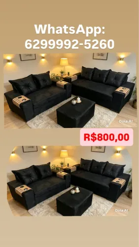 Sofá 2 e 3 lugares preto (///)