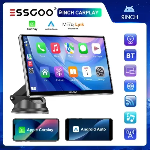 Multimídia Apple CarPlay  Android Auto ESSGOO 9 Polegadas