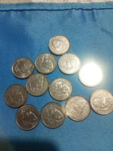 12 moedas de 1000 cruzeiros, 11 do ano de 1993 e 1 de 1992