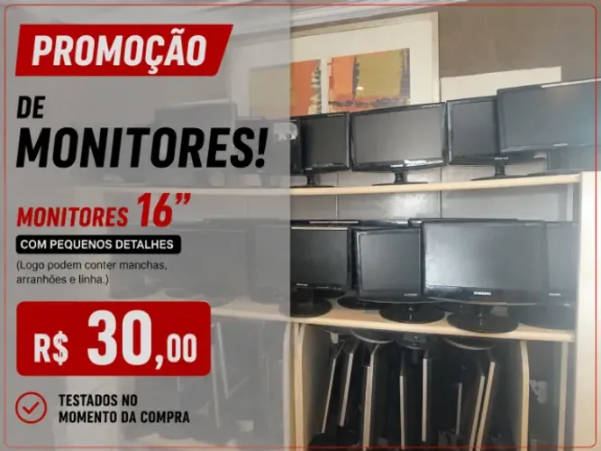Monitores 16" com pequenos detalhes (Logo podem conter manchas, arranhões e linha.)