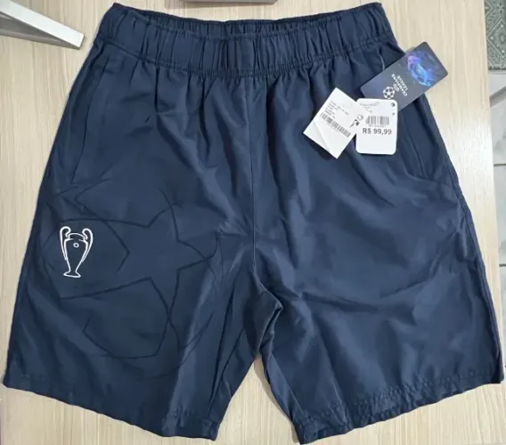 Bermuda Shorts Calção com Zíper UEFA Champions League Original Novo Azul Marinho Tam P/M