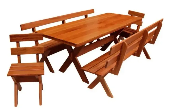 ? Mesa de Madeira de Lei Angelim - Conjunto Completo para Churrasco e Área Gourmet