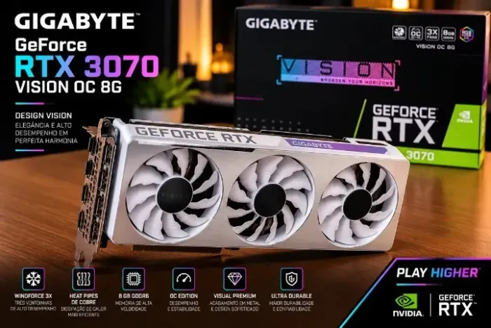 RTX 3070 GIGABYTE VISION OC 8GB BRANCA - IMPECÁVEL + CAIXA ORIGINAL
