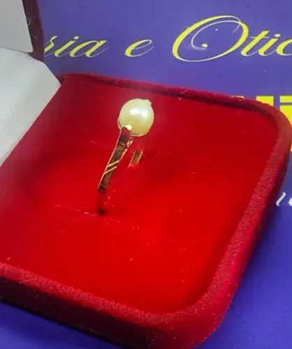 Anel Pérola 5 mm Ouro 18 Kilates Peso 1.26 Gramas