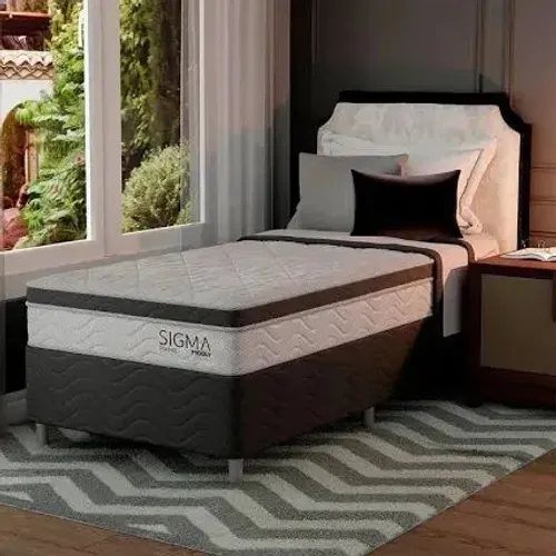 Cama box Modern Sigma com colchão solteiro molas ensacadas e EPS branco