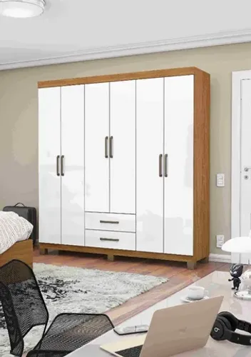 Promoção! Roupeiro Aires Gold 6 Porta 2 Gaveta Cinamomo.Branco Até 12x