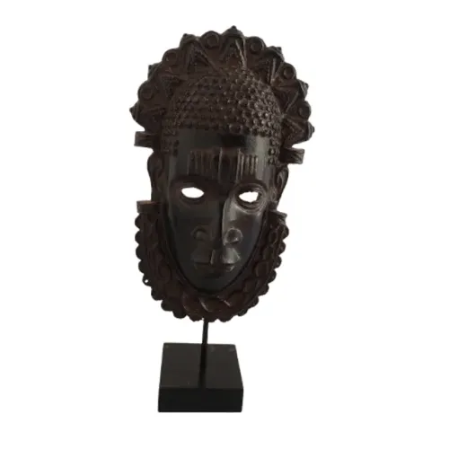 Escultura Máscara com Apoio no Estilo do Guerreiro Africano Zulu