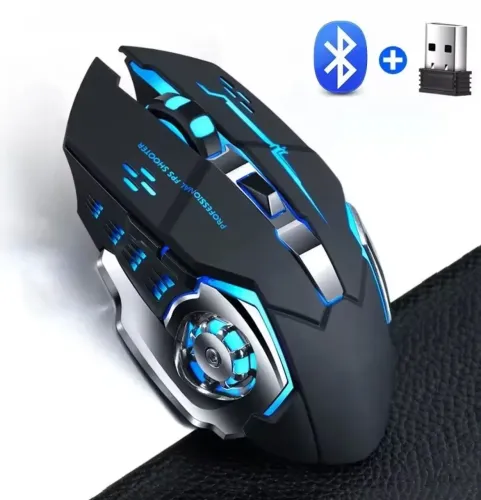 Mouse Gamer RGB Recarregavel Dual Modo Bluetooth + Wireless(2,4GHz) 