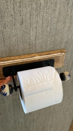 Porta papel higiênico metal, madeira e louça estilo Farm House