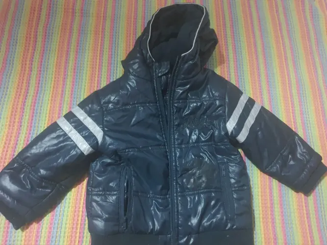 Casaco Infantil de Frio acolchoado com Capuz Azul Marinho - Baby Club - 1 Ano<br>
