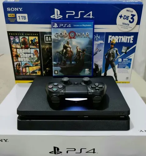 PS4 Slim 1 TERA c/ GARANTIA + Jogo - Temos LojaFísica!!! Oferta Especial!!!
