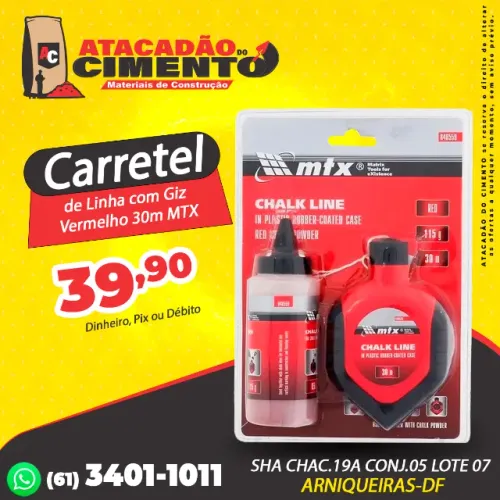 Carretel de Linha com Giz Vermelho 30m MTX