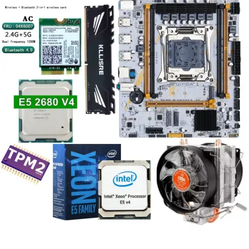 Kit Gamer Placa Mãe intel Xeon E5-2680V4+8GB Memória DDR4+Placa WI-FI M2+Cooler Duplo Rgb