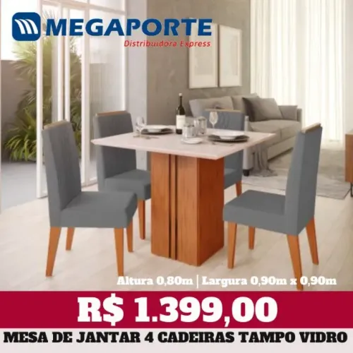 Mesa de Jantar 4 Cadeiras Tampo de Vidro (NOVO) Entrega Grátis!