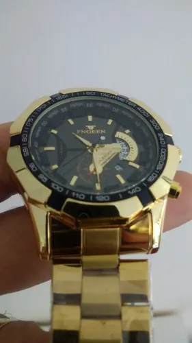 relogio Masculino quartzo dourado original pulseira aço prova d'agua