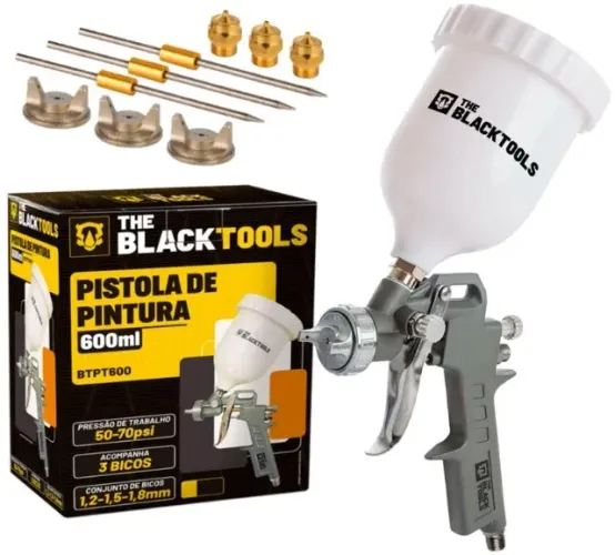 Pistola Pintura Gravidade 600ml 3 Bicos 1.2 1.5 1.8 Btpt600 Profissional The Black Tools