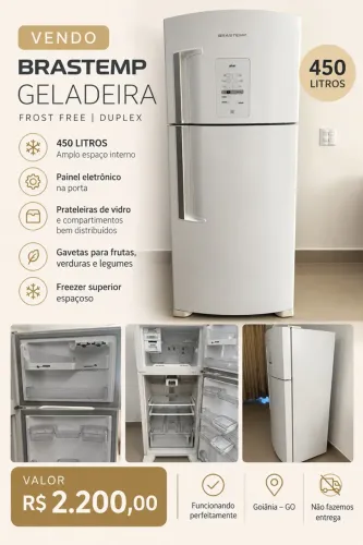 Geladeira Brastemp Frost Free, duplex, na cor branca.