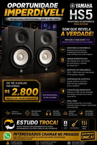 Par Monitor de referência Yamaha hs5 caixa de som profissional - ESTUDO TROCA!