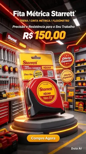 Fita Métrica Starrett TX1-10ME, com 10 metros de comprimento e 33' de extensão.