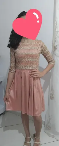 Vestido rosê com tule festa casamento aniversário adolescente 14 anos