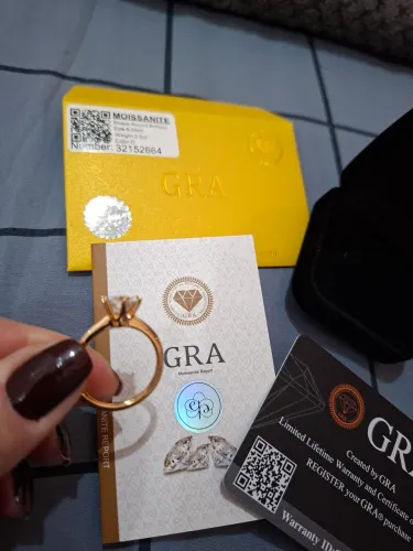Anel solitário moissanite 8mm prata com banho ouro 18k ajustável Elaine Palma com GRA