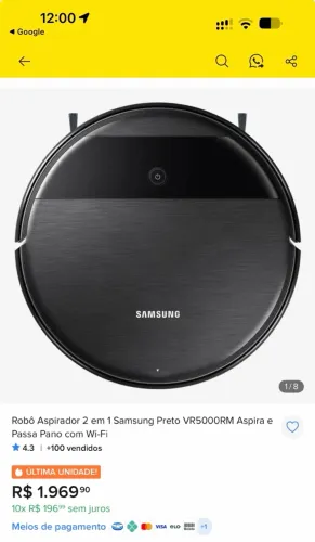 Robô Aspirador Samsung POWERbot-E VR5000RM 2 em 1 Preto Wi-Fi