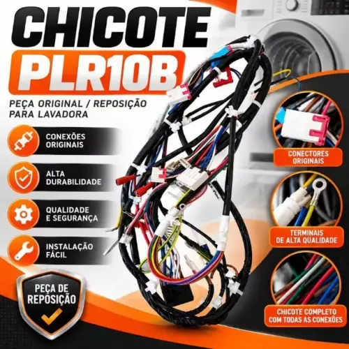 Chicote Elétrico PLR10B para Lavadora - Conjunto de Fiação e Conectores