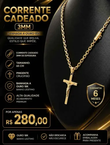 Corrente cadeado banhada a ouro 18k