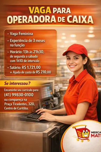 Mercado Matriz contrata Operadora de Caixa