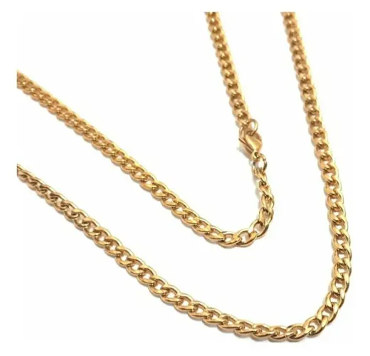Corrente Malha Grumet 4mm 60cm Banhado A Ouro 18K 