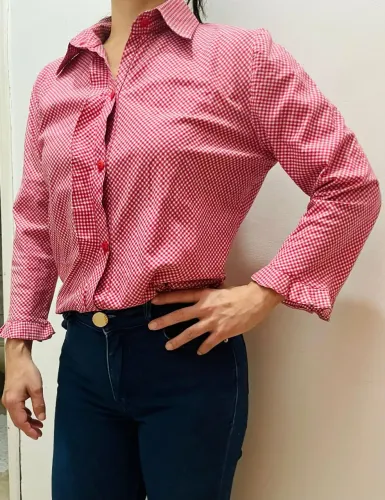 Blusa xadrez feminina vermelha 