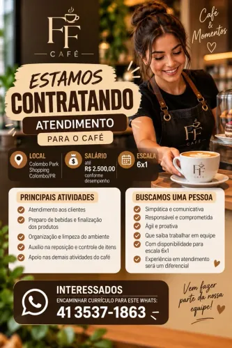 Vaga para atendimento de cafeteria