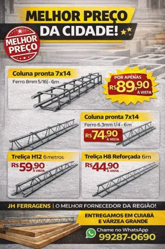Coluna pronta 7x14 ferro 6.3mm 1/4 - 6m