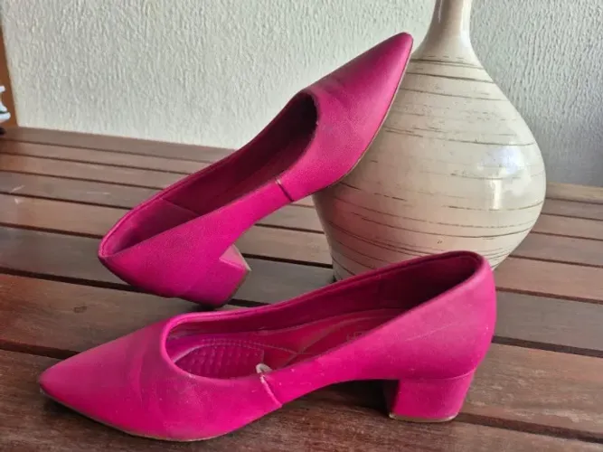 Sapato Salto Bloco Rosa Pink / Vermelho Gabriela (Usado)