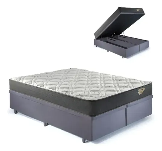 Colchão King Riviera e Base Box Baú Cinza Suede