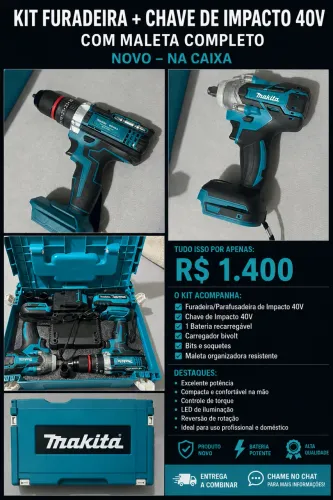Kit de furadeira e chave impacto 