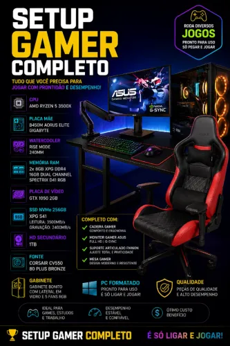 Setup Gamer Completo: CPU + Monitor + Cadeira + Mesa | Pronto pra Jogar