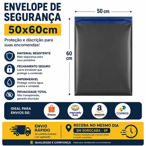100 Envelope de Segurança 50x60 Saco Sedex  Correio Shopee Shein Amazon Mercado Livre