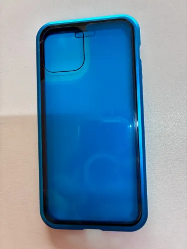 capa magnética 360 para iphone 12, com estrutura de alumínio na cor azul e frente/verso